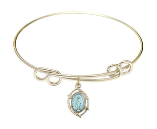8 1/2 inch Round Double Loop Hamilton Gold Bangle Bracelet with a 14kt Gold Filled Miraculous Leaf charm.