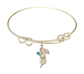 8 1/2 inch Round Double Loop Hamilton Gold Bangle Bracelet with a 14kt Gold Filled Guardian Angel charm.