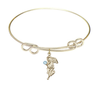 8 1/2 inch Round Double Loop Hamilton Gold Bangle Bracelet with a 14kt Gold Filled Guardian Angel charm.