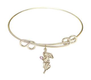 8 1/2 inch Round Double Loop Hamilton Gold Bangle Bracelet with a 14kt Gold Filled Guardian Angel charm.