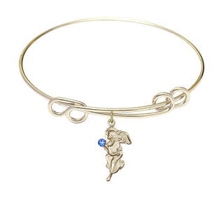 8 1/2 inch Round Double Loop Hamilton Gold Bangle Bracelet with a 14kt Gold Filled Guardian Angel charm.