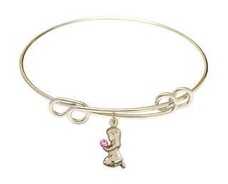 8 1/2 inch Round Double Loop Hamilton Gold Bangle Bracelet with a 14kt Gold Filled Praying Girl charm.