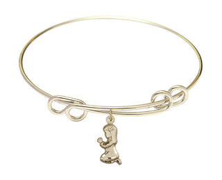 8 1/2 inch Round Double Loop Hamilton Gold Bangle Bracelet with a 14kt Gold Filled Praying Girl charm.