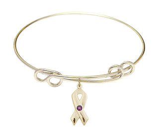 8 1/2 inch Round Double Loop Hamilton Gold Bangle Bracelet with a 14kt Gold Filled Cancer Awareness charm.