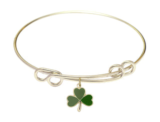 8 1/2 inch Round Double Loop Hamilton Gold Bangle Bracelet with a 14kt Gold Filled Shamrock charm.