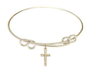 8 1/2 inch Round Double Loop Hamilton Gold Bangle Bracelet with a 14kt Gold Filled Crucifix charm.