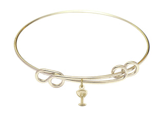 8 1/2 inch Round Double Loop Hamilton Gold Bangle Bracelet with a 14kt Gold Filled Chalice charm.