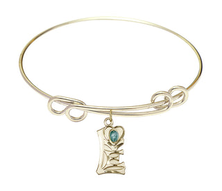 8 1/2 inch Round Double Loop Hamilton Gold Bangle Bracelet with a 14kt Gold Filled Miraculous charm.