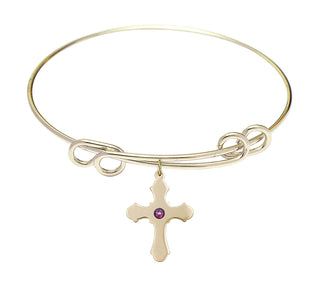 8 1/2 inch Round Double Loop Hamilton Gold Bangle Bracelet with a 14kt Gold Filled Cross charm.