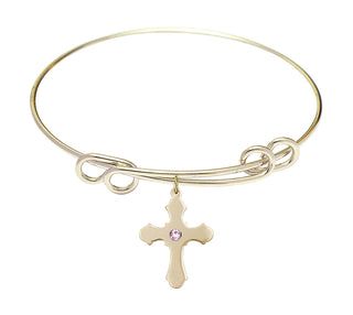 8 1/2 inch Round Double Loop Hamilton Gold Bangle Bracelet with a 14kt Gold Filled Cross charm.