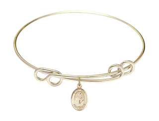 8 1/2 inch Round Double Loop Hamilton Gold Bangle Bracelet with a 14kt Gold Filled Saint Ann charm. Engraved Catholic Saint Jewelry