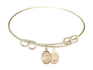 8 1/2 inch Round Double Loop Hamilton Gold Bangle Bracelet with a 14kt Gold Filled Saint Camillus of Lellis/Doctors charm.