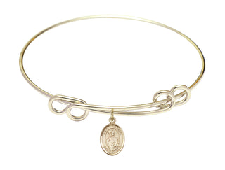 8 1/2 inch Round Double Loop Hamilton Gold Bangle Bracelet with a 14kt Gold Filled Saint Kilian charm. Engraved Catholic Saint Jewelry