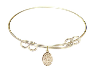 8 1/2 inch Round Double Loop Hamilton Gold Bangle Bracelet with a 14kt Gold Filled Saint Matthew the Apostle charm. Engraved Catholic Saint Jewelry