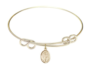 8 1/2 inch Round Double Loop Hamilton Gold Bangle Bracelet with a 14kt Gold Filled Saint Nicholas charm. Engraved Catholic Saint Jewelry