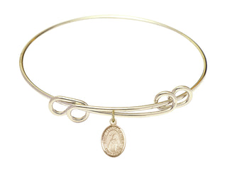 8 1/2 inch Round Double Loop Hamilton Gold Bangle Bracelet with a 14kt Gold Filled Saint Teresa of Avila charm. Engraved Catholic Saint Jewelry