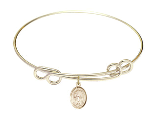 8 1/2 inch Round Double Loop Hamilton Gold Bangle Bracelet with a 14kt Gold Filled Saint Zachary charm. Engraved Catholic Saint Jewelry