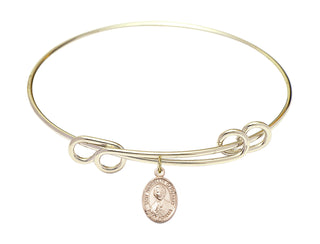 8 1/2 inch Round Double Loop Hamilton Gold Bangle Bracelet with a 14kt Gold Filled Saint Marcellin Champagnat charm. Engraved Catholic Saint Jewelry