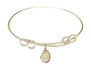 8 1/2 inch Round Double Loop Hamilton Gold Bangle Bracelet with a 14kt Gold Filled Saint Vincent de Paul charm. Engraved Catholic Saint Jewelry