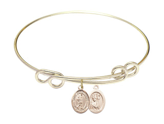 8 1/2 inch Round Double Loop Hamilton Gold Bangle Bracelet with a 14kt Gold Filled Saint Christopher/Lacrosse charm.