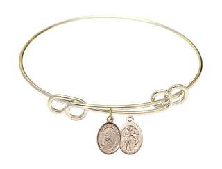 8 1/2 inch Round Double Loop Hamilton Gold Bangle Bracelet with a 14kt Gold Filled Saint Sebastian/Ice Hockey charm.