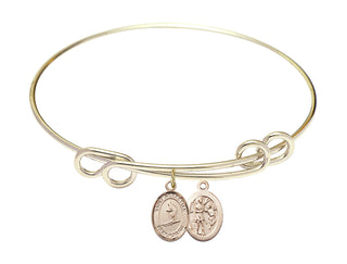 8 1/2 inch Round Double Loop Hamilton Gold Bangle Bracelet with a 14kt Gold Filled Saint Sebastian/Skiing charm.