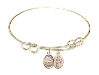 8 1/2 inch Round Double Loop Hamilton Gold Bangle Bracelet with a 14kt Gold Filled Saint Sebastian / Fishing charm.