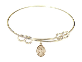 8 1/2 inch Round Double Loop Hamilton Gold Bangle Bracelet with a 14kt Gold Filled Saint Isaac Jogues charm. Engraved Catholic Saint Jewelry