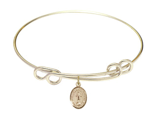 8 1/2 inch Round Double Loop Hamilton Gold Bangle Bracelet with a 14kt Gold Filled Our Lady of All Nations charm. Engraved Catholic Saint Jewelry