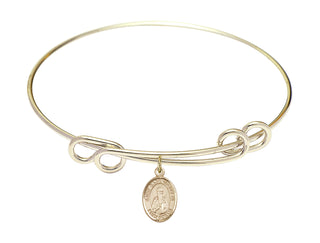 8 1/2 inch Round Double Loop Hamilton Gold Bangle Bracelet with a 14kt Gold Filled Saint Basil the Great charm. Engraved Catholic Saint Jewelry