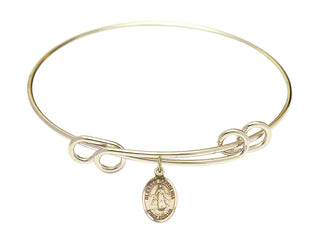8 1/2 inch Round Double Loop Hamilton Gold Bangle Bracelet with a 14kt Gold Filled Blessed Karolina Kozkowna charm. Engraved Catholic Saint Jewelry