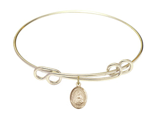 8 1/2 inch Round Double Loop Hamilton Gold Bangle Bracelet with a 14kt Gold Filled Saint Marie Magdalen Postel charm. Engraved Catholic Saint Jewelry