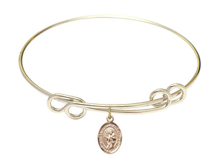 8 1/2 inch Round Double Loop Hamilton Gold Bangle Bracelet with a 14kt Gold Filled Saint Joseph of Arimathea charm. Engraved Catholic Saint Jewelry