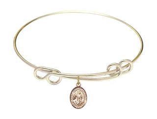 8 1/2 inch Round Double Loop Hamilton Gold Bangle Bracelet with a 14kt Gold Filled Saint Anthony of Egypt charm. Engraved Catholic Saint Jewelry