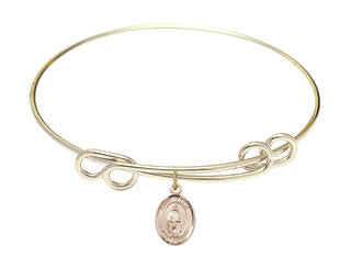 8 1/2 inch Round Double Loop Hamilton Gold Bangle Bracelet with a 14kt Gold Filled Saint Odilia charm. Engraved Catholic Saint Jewelry