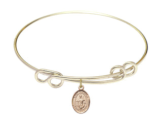 8 1/2 inch Round Double Loop Hamilton Gold Bangle Bracelet with a 14kt Gold Filled Saint Clement charm. Engraved Catholic Saint Jewelry