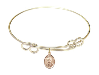 8 1/2 inch Round Double Loop Hamilton Gold Bangle Bracelet with a 14kt Gold Filled Saint Joachim charm. Engraved Catholic Saint Jewelry
