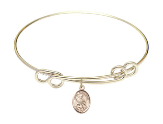 8 1/2 inch Round Double Loop Hamilton Gold Bangle Bracelet with a 14kt Gold Filled Saint Eustachius charm. Engraved Catholic Saint Jewelry