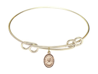 8 1/2 inch Round Double Loop Hamilton Gold Bangle Bracelet with a 14kt Gold Filled Saint Josephine Bakhita charm. Engraved Catholic Saint Jewelry