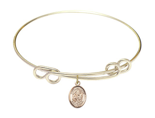 8 1/2 inch Round Double Loop Hamilton Gold Bangle Bracelet with a 14kt Gold Filled Saint Polycarp of Smyrna charm. Engraved Catholic Saint Jewelry