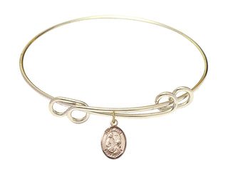 8 1/2 inch Round Double Loop Hamilton Gold Bangle Bracelet with a 14kt Gold Filled Saint Fina charm. Engraved Catholic Saint Jewelry