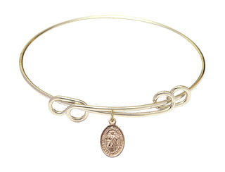 8 1/2 inch Round Double Loop Hamilton Gold Bangle Bracelet with a 14kt Gold Filled Divine Mercy charm.