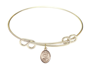 8 1/2 inch Round Double Loop Hamilton Gold Bangle Bracelet with a 14kt Gold Filled Saint Vitus charm. Engraved Catholic Saint Jewelry