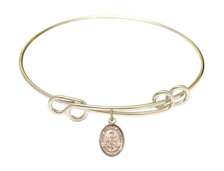 8 1/2 inch Round Double Loop Hamilton Gold Bangle Bracelet with a 14kt Gold Filled Saint Juliana of Cumae charm. Engraved Catholic Saint Jewelry