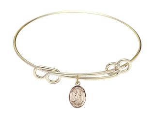 8 1/2 inch Round Double Loop Hamilton Gold Bangle Bracelet with a 14kt Gold Filled Saint Rocco charm. Engraved Catholic Saint Jewelry