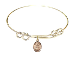 8 1/2 inch Round Double Loop Hamilton Gold Bangle Bracelet with a 14kt Gold Filled Saint Marina charm. Engraved Catholic Saint Jewelry