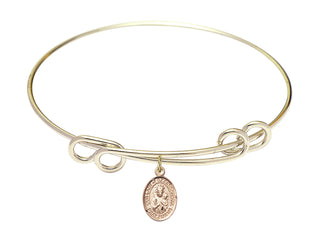 8 1/2 inch Round Double Loop Hamilton Gold Bangle Bracelet with a 14kt Gold Filled Our Lady of Czestochowa charm.