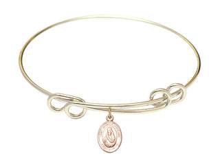 8 1/2 inch Round Double Loop Hamilton Gold Bangle Bracelet with a 14kt Gold Filled Saint Jadwiga of Poland charm. Engraved Catholic Saint Jewelry