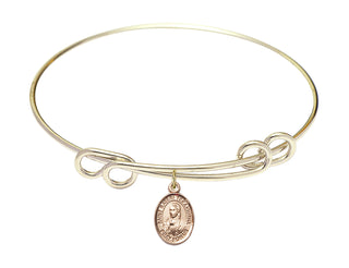 8 1/2 inch Round Double Loop Hamilton Gold Bangle Bracelet with a 14kt Gold Filled Saint Kateri Tekakwitha charm. Engraved Catholic Saint Jewelry