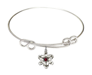 8 1/2 inch Round Double Loop Rhodium Bangle Bracelet with a Sterling Silver Chastity charm.